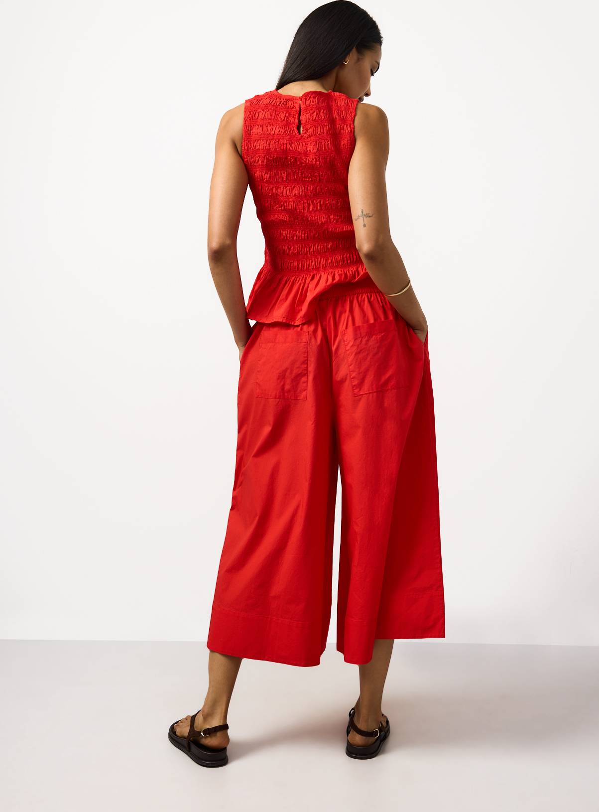Bright Red Wide Leg Poplin Palazzo Trousers 6 - Image 4